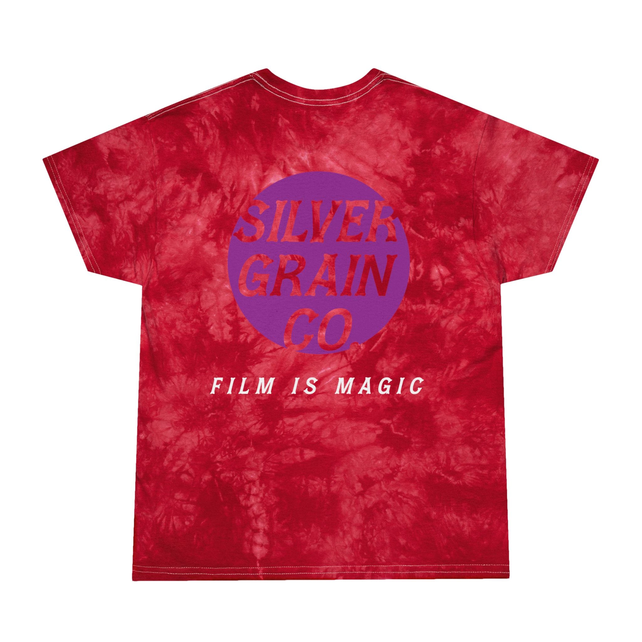 Tie-Dye T-Shirt — Blue Crystal Dye with 'Silver Grain Co. Film Is Magic' Logo