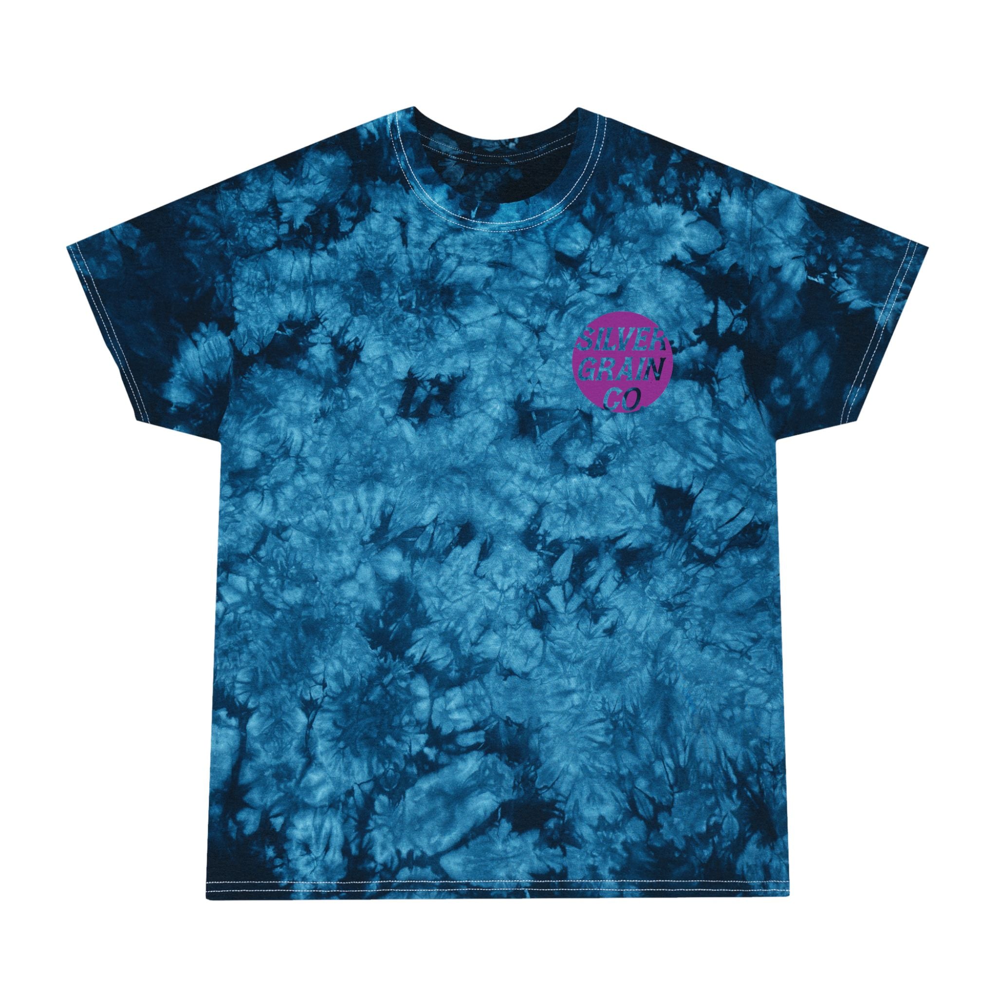 Tie-Dye T-Shirt — Blue Crystal Dye with 'Silver Grain Co. Film Is Magic' Logo